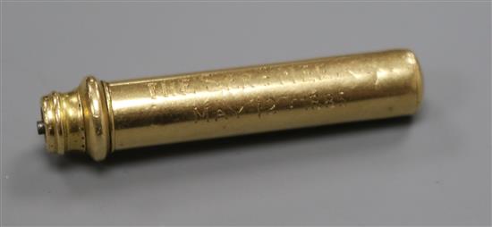 A late Victorian yellow metal overlaid propelling pencil (a.f.).